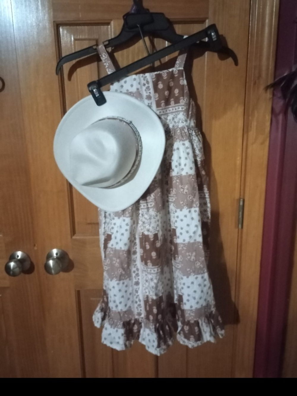 Haute Hippie Brown and White Patchwork Sundress with Ruffle Hem